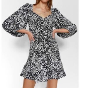 ETIKA Black White Abstract Floral Mini Dress Size S